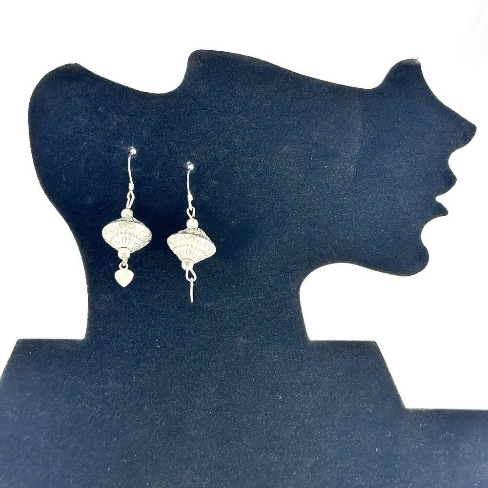 Vintage 925 Sterling Silver Spinning Top & Heart Shape Dangle Earrings Signed ND